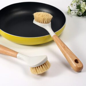 Wooden handle kitchen brush with sisal bristles for cleaning dishes, pots, and surfaces