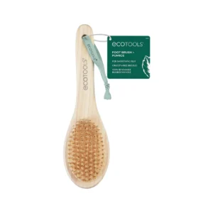 Bamboo foot brush with bristles and pumice for cleaning feet and removing dead skin in shower