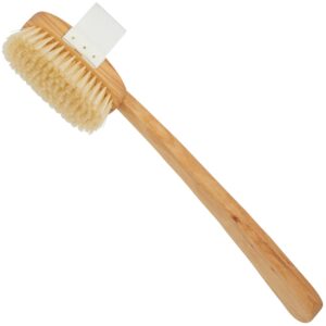 Long handle beechwood bath brush with bristles for back cleaning and body massage in shower
