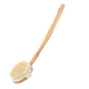 Detachable bamboo back brush with stiff and soft bristles for exfoliating and cleaning the body in shower