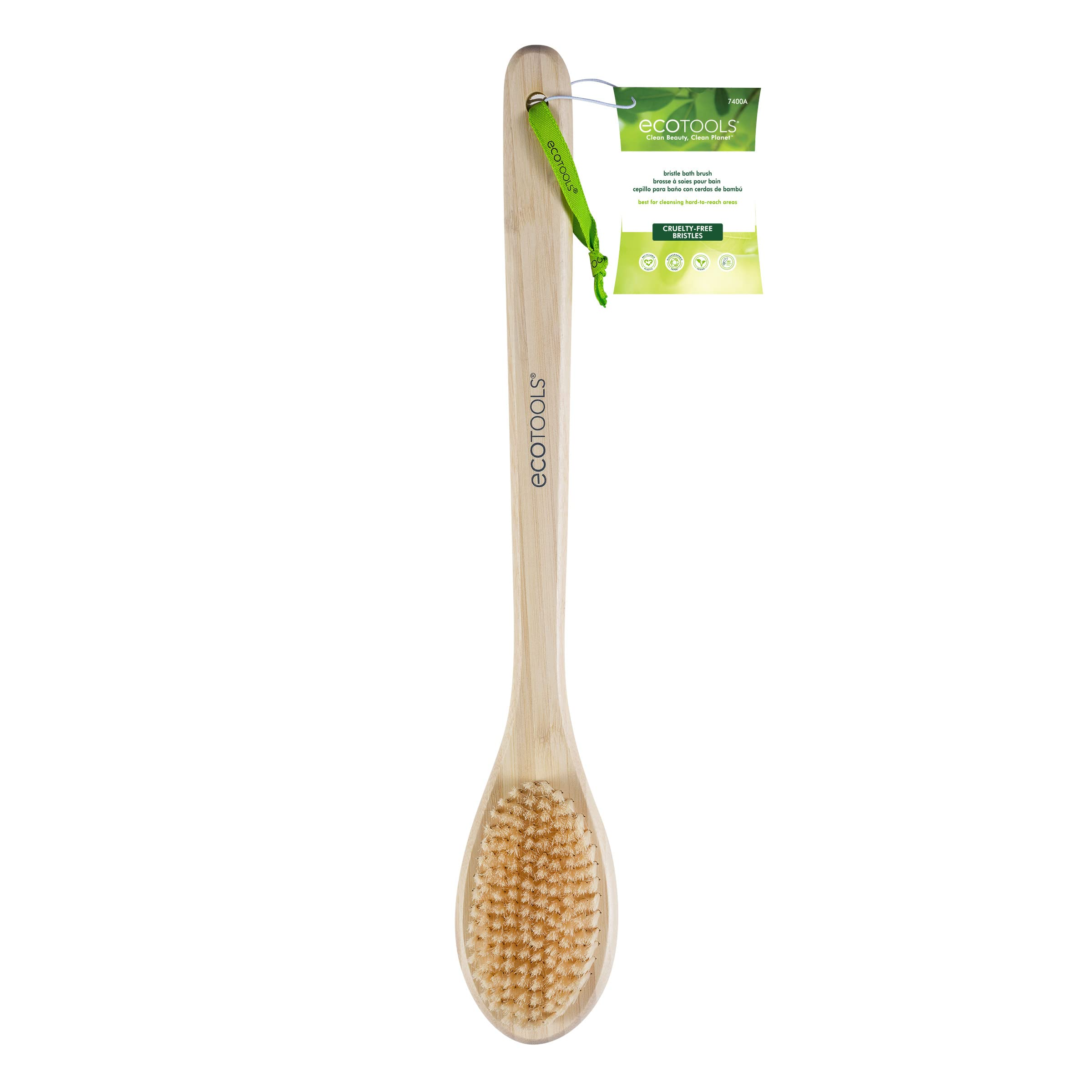 Natural boar bristle body brush for dry skin exfoliation, cellulite care, and deep cleansing
