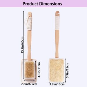 Long handle wooden body brush with bristles and removable loofah pad for exfoliating and cleansing skin