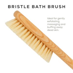 Long curved handle body brush with sisal bristles for exfoliating, dry brushing, and back cleaning