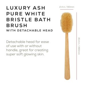 Long handle beechwood bath brush with bristles for back cleaning and body massage in shower