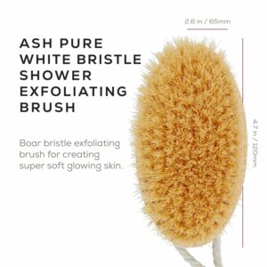 Wooden body brush with pig bristles and rope for dry skin exfoliation and cellulite care