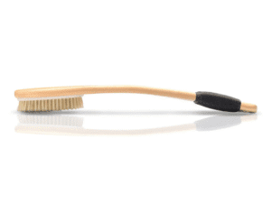 Wooden long handle body brush with natural boar bristles for dry brushing, exfoliation, and full body skincare routine