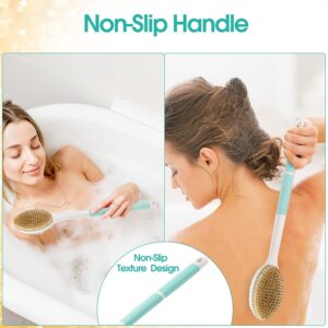 Long handle back scrubber with soft bristles and non-slip grip for body cleaning and shower use