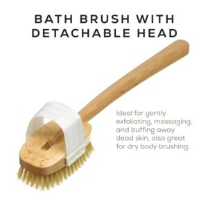Long handle beechwood bath brush with bristles for back cleaning and body massage in shower