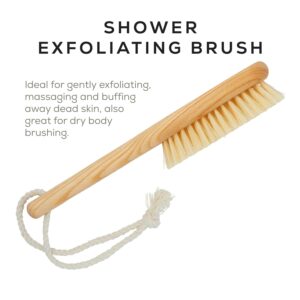 Ashwood body brush with pig bristles for exfoliating and cleansing skin during shower