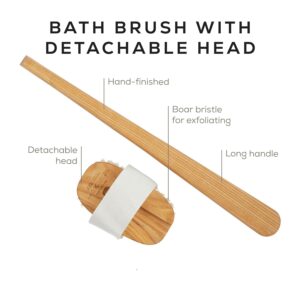 Long handle beechwood bath brush with bristles for back cleaning and body massage in shower