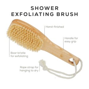 Ashwood body brush with pig bristles for exfoliating and cleansing skin during shower