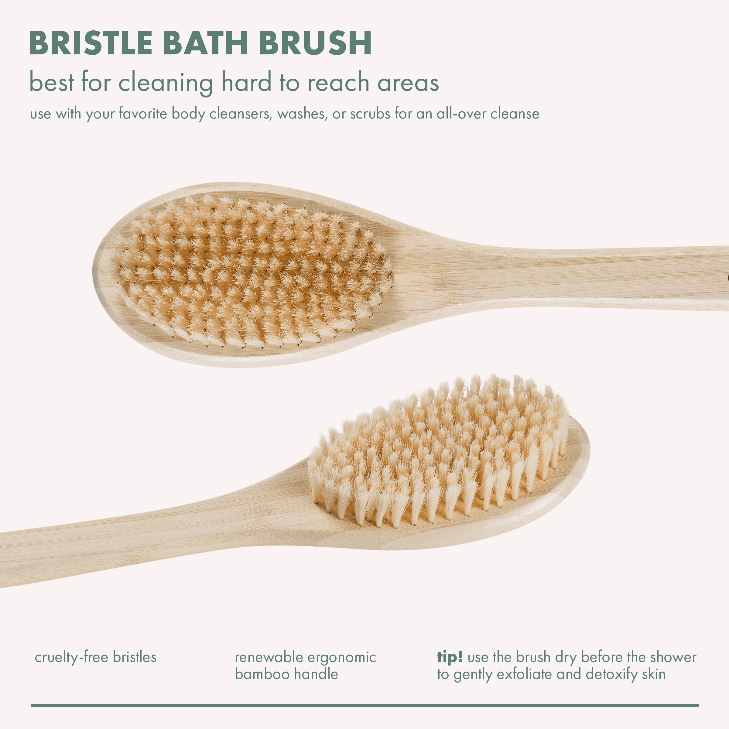 Natural boar bristle body brush for dry skin exfoliation, cellulite care, and deep cleansing