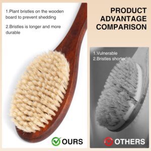 Long curved wooden handle bath brush with boar bristles for body massage and daily back cleaning