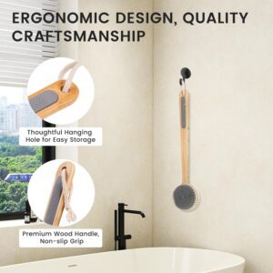 Double-sided long handle shower brush with soft bristles for gentle body cleansing and exfoliation