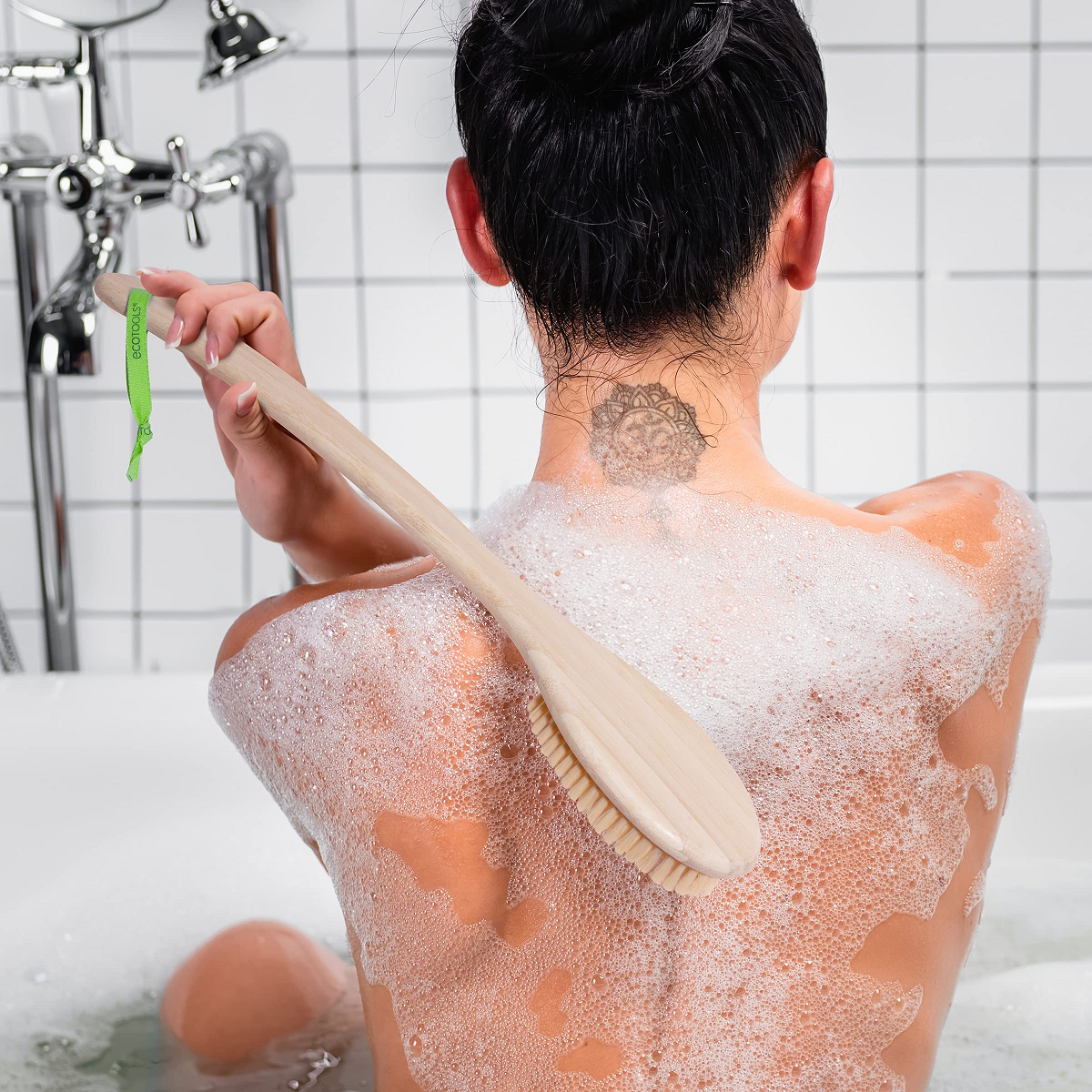 Natural boar bristle body brush for dry skin exfoliation, cellulite care, and deep cleansing