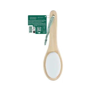 Bamboo foot brush with bristles and pumice for cleaning feet and removing dead skin in shower