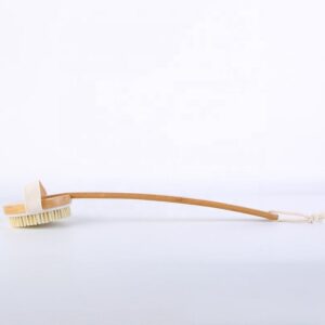 Detachable bamboo back brush with stiff and soft bristles for exfoliating and cleaning the body in shower