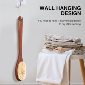 Long curved wooden handle bath brush with boar bristles for body massage and daily back cleaning