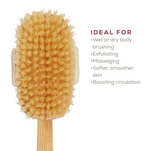 Long handle beechwood bath brush with bristles for back cleaning and body massage in shower