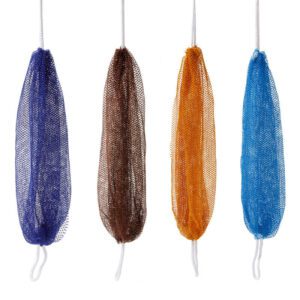 African net back scrubber made of mesh material for exfoliating and cleaning the body during shower