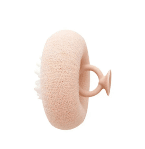 Bath sponge with suction cup handle for exfoliating and body cleaning in shower