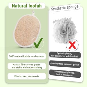 Natural loofah body scrubber pad with hand strap for exfoliating and cleaning skin in shower