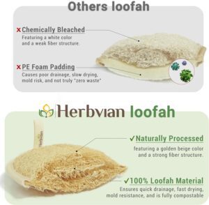 Natural loofah body scrubber pad with hand strap for exfoliating and cleaning skin in shower