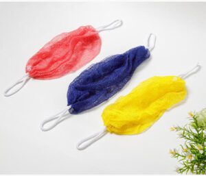 African net back scrubber made of mesh material for exfoliating and cleaning the body during shower