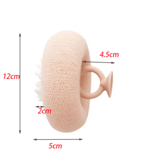 Bath sponge with suction cup handle for exfoliating and body cleaning in shower
