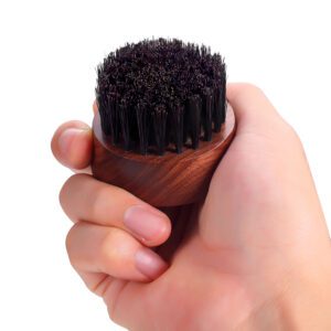 round walnut wood beard brush with boar bristles for men grooming and beard care