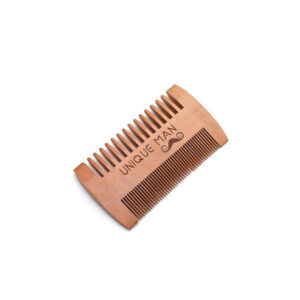 small wooden beard comb with leather case for men grooming and mustache styling