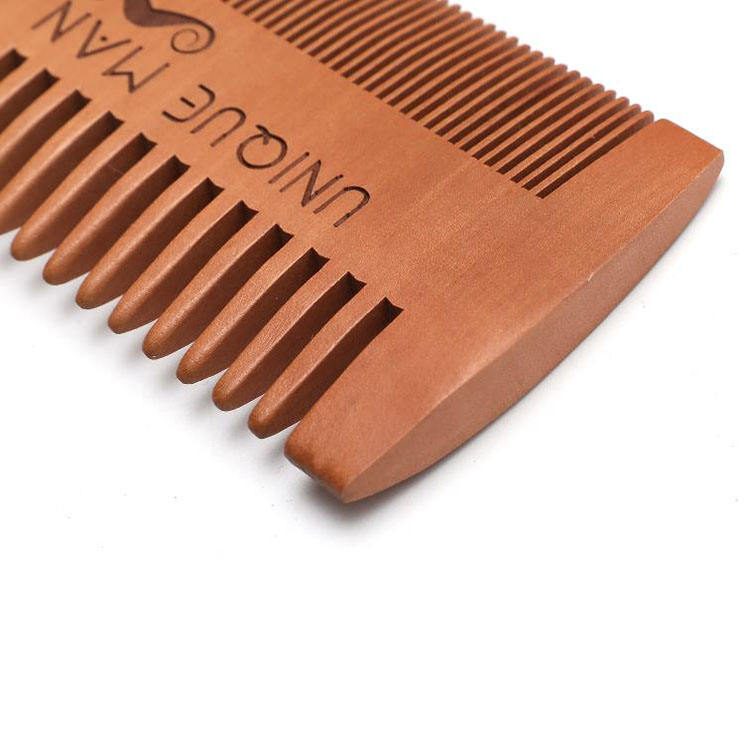 small wooden beard comb with leather case for men grooming and mustache styling