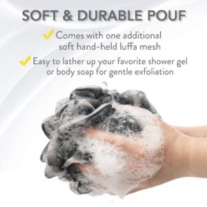 Long handle bath brush with mesh loofah sponge for back cleaning and exfoliating in shower