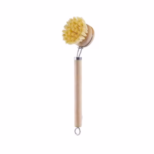 Long handle dish brush with beech wood handle and sisal bristles for cleaning kitchen utensils