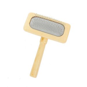 wooden handle pet grooming brush with fine metal pins for dog and cat hair