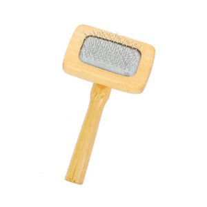 wooden handle pet grooming brush with fine metal pins for dog and cat hair