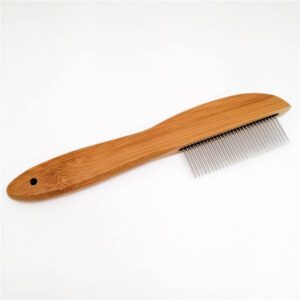 bamboo handle pet comb with fine stainless steel teeth for dog and cat grooming