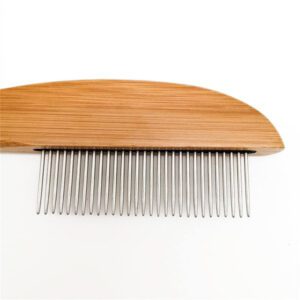 bamboo handle pet comb with fine stainless steel teeth for dog and cat grooming