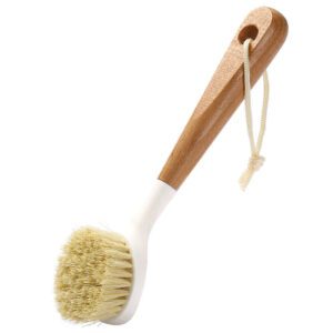 Wooden handle kitchen brush with sisal bristles for cleaning dishes, pots, and surfaces