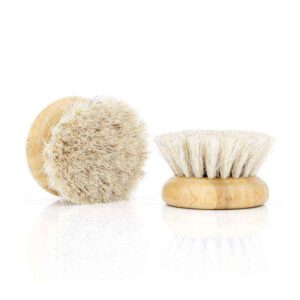 round bamboo pot brush with horsehair bristles for cleaning dishes and cookware