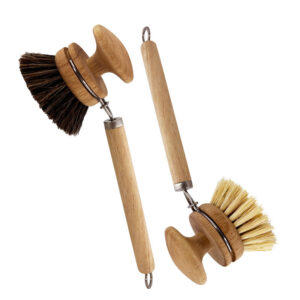 eco-friendly beech wood dish brush with replaceable sisal bristle head for kitchen cleaning