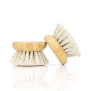 round bamboo pot brush with horsehair bristles for cleaning dishes and cookware