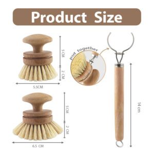 eco-friendly beech wood dish brush with replaceable sisal bristle head for kitchen cleaning