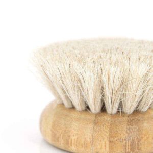 round bamboo pot brush with horsehair bristles for cleaning dishes and cookware