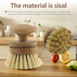 eco-friendly beech wood dish brush with replaceable sisal bristle head for kitchen cleaning