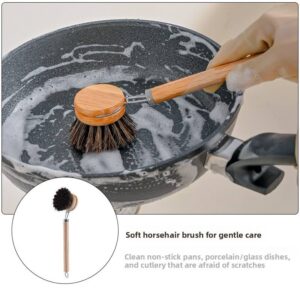 Long handle kitchen brush with wooden head and sisal bristles for scrubbing pots and dishes