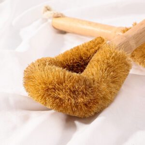 Beech wood handle cleaning brush with coconut fiber bristles for scrubbing bottles and kitchenware
