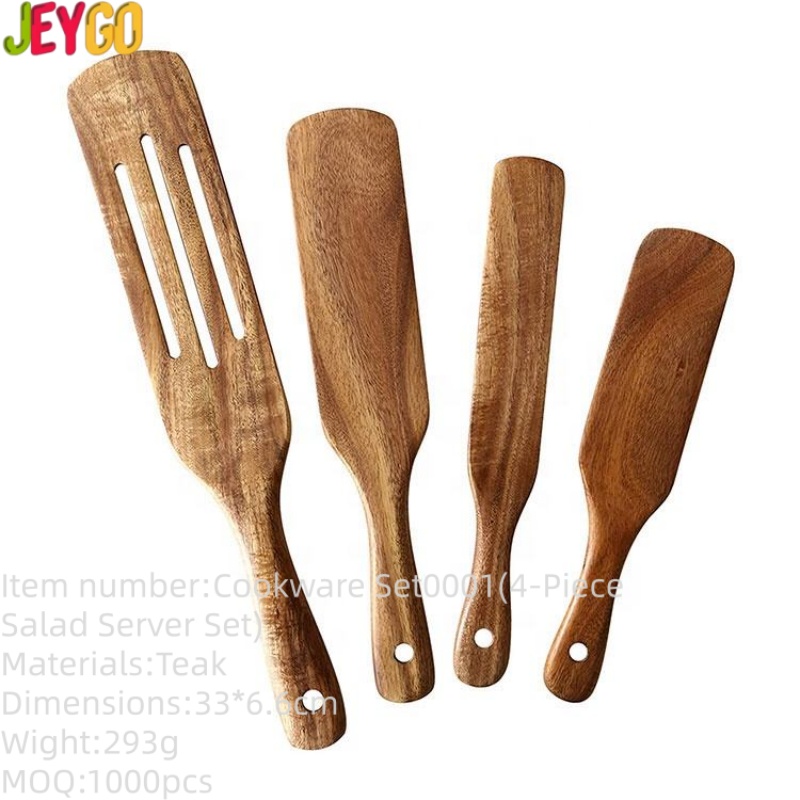Set of four acacia wood kitchen utensils including serving spatulas and cooking tools, designed for nonstick cookware, food preparation, stirring, flipping, and serving
