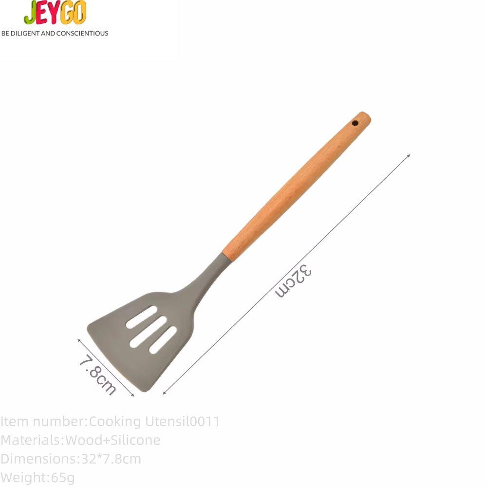 silicone slotted spatula with wooden handle for cooking and frying