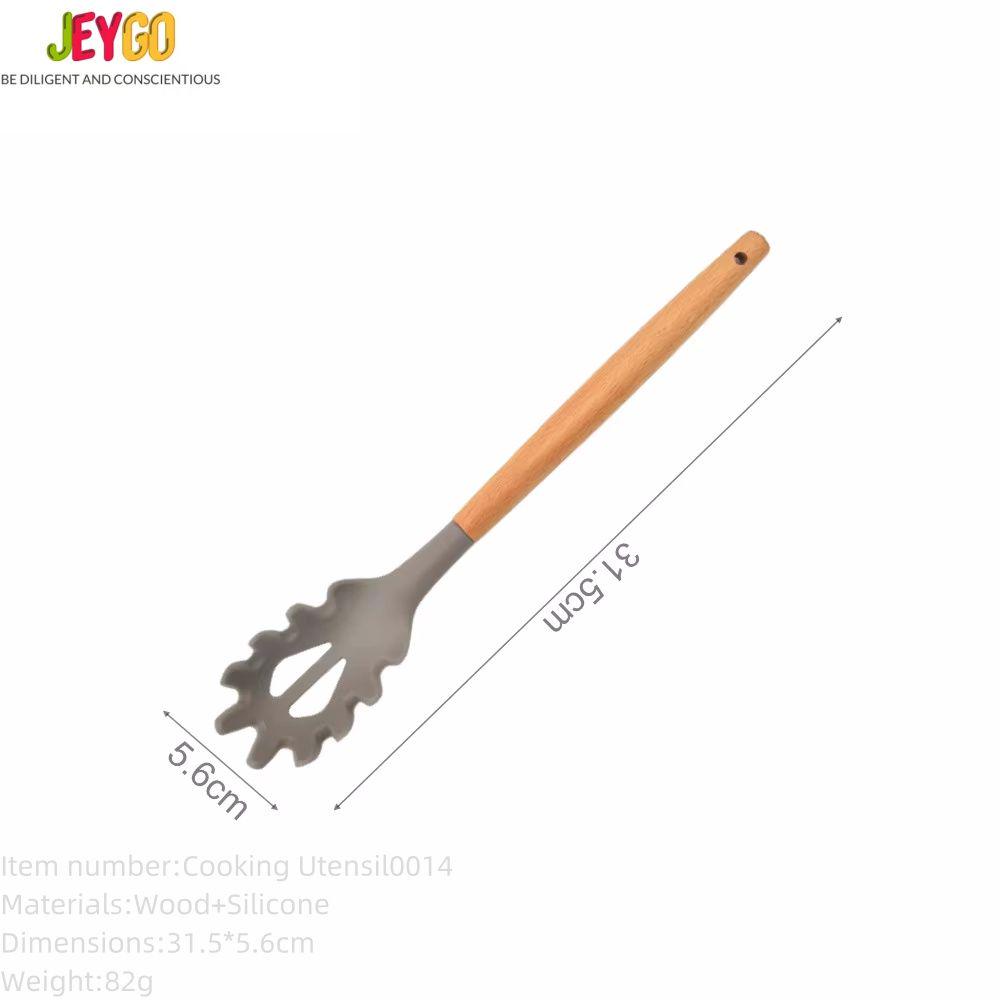 silicone pasta server spoon with wooden handle for cooking and serving pasta